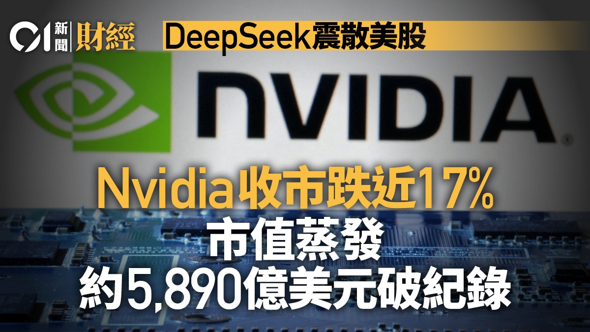 美股｜Nvidia收市跌17% 市值蒸發近6000億美元創紀錄