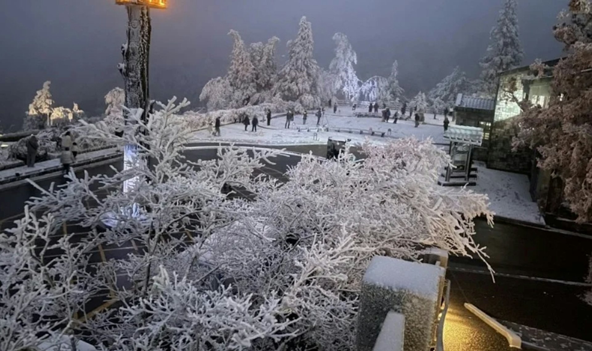台湾宜兰县的太平山森林游乐区降下冰霰,园区一片白茫茫。 (联合报)