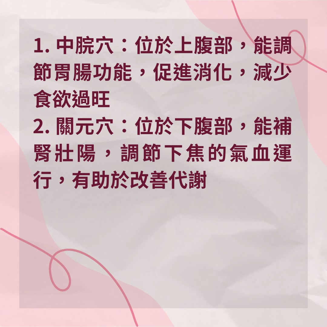 【6個中醫理論減肥穴位　附埋線和穴道按摩比較】人體自帶的6個瘦身穴（01製圖）