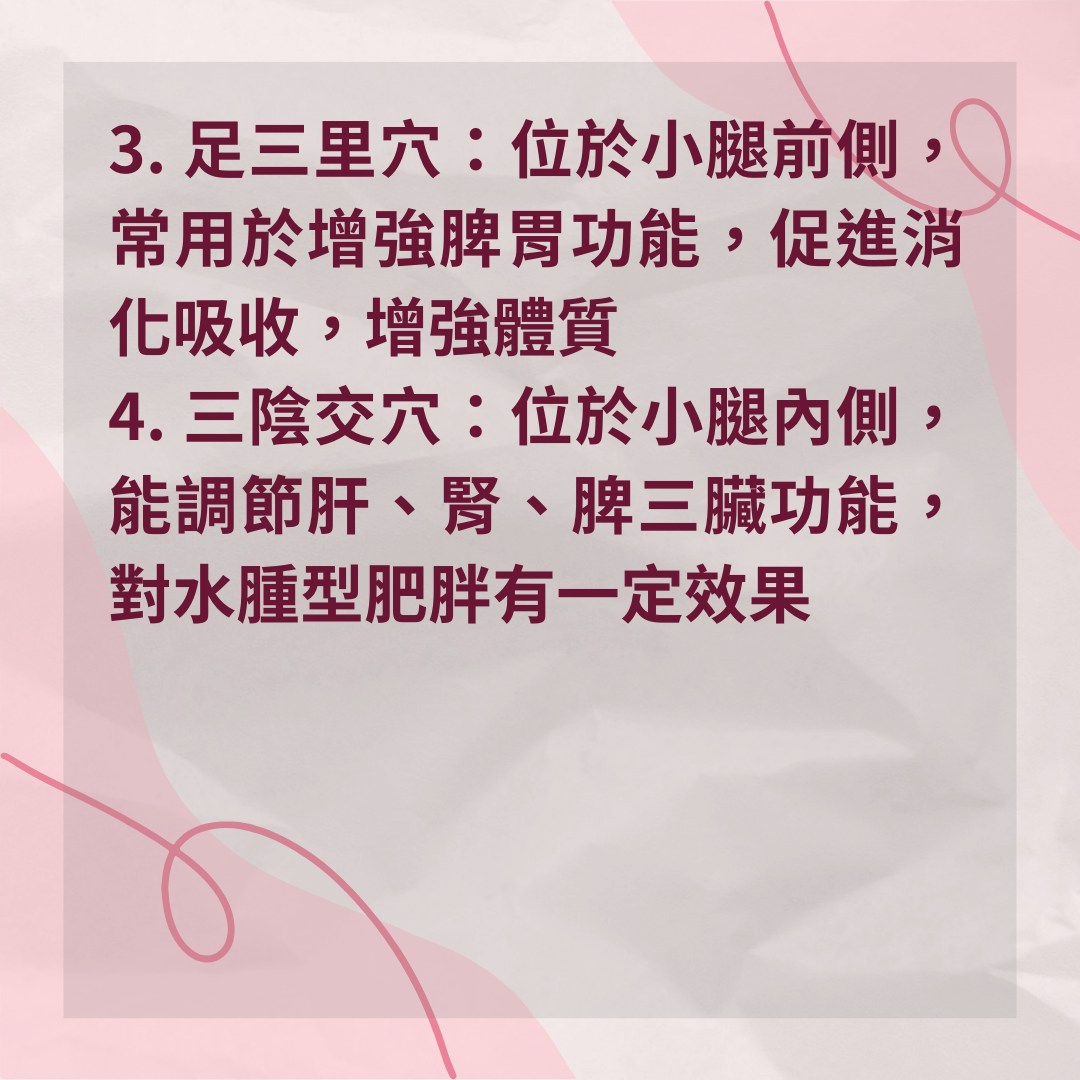 【6個中醫理論減肥穴位　附埋線和穴道按摩比較】人體自帶的6個瘦身穴（01製圖）