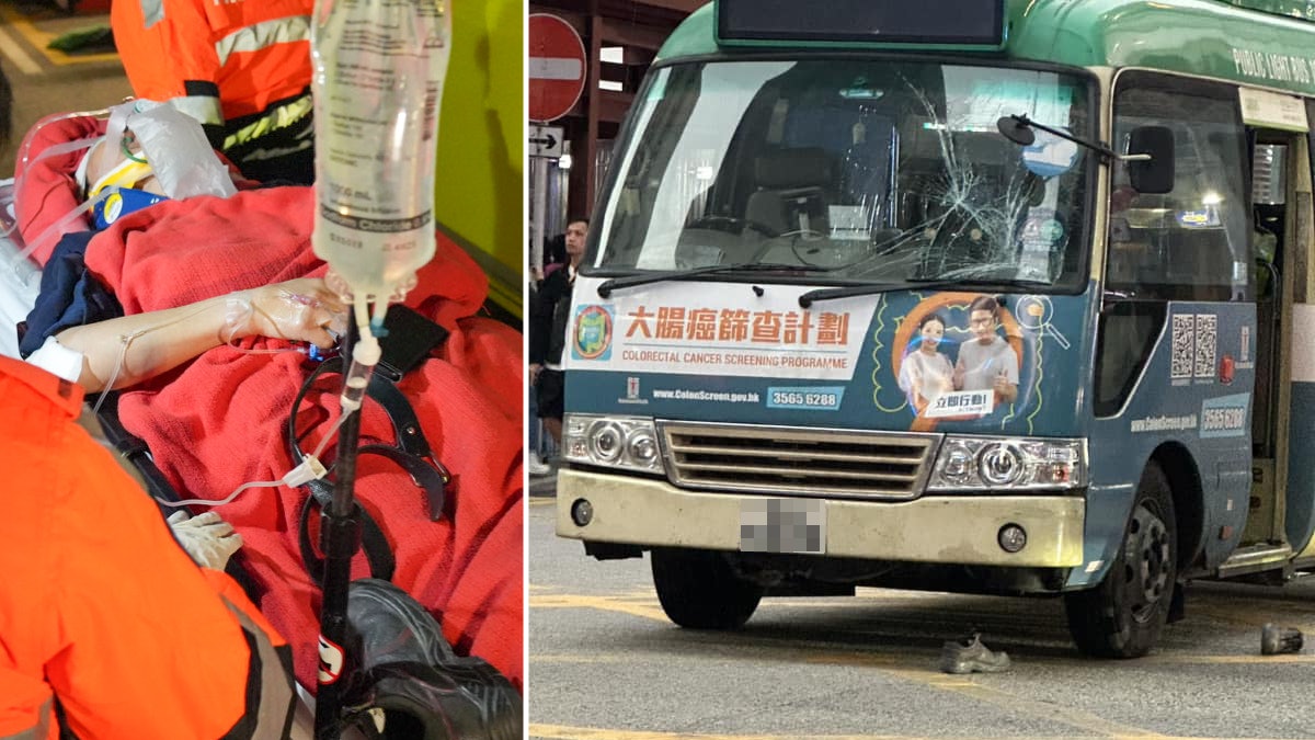 觀塘開源道男子疑衝出馬路捱綠van撞 頭部浴血戴頸箍氧氣罩送院 觀塘開源道男子疑衝出馬路捱綠van撞 頭部浴血戴頸箍氧氣罩送院