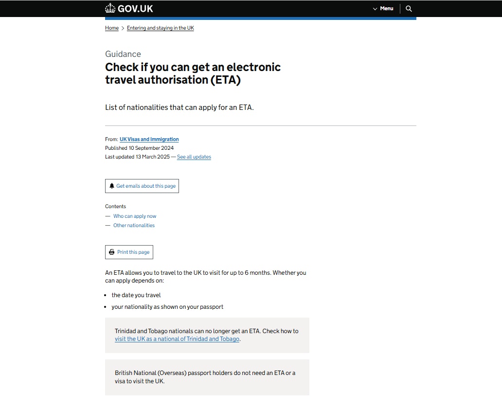 英國政府網站更新指引BNO護照持有者赴英無須申請ETA