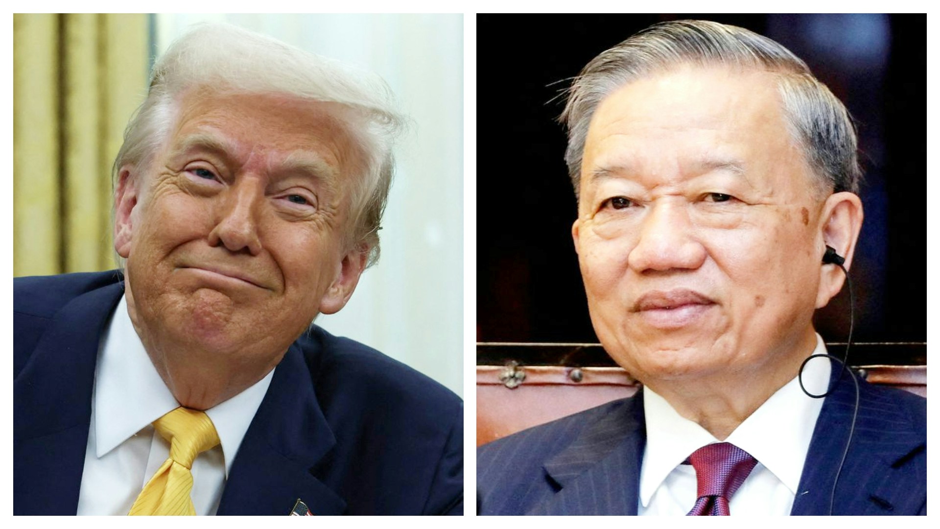越共總書記蘇林（右）4日和美國總統特朗普（左）通話說，越南願將對美進口稅率降到0%。（組合圖片／路透社）