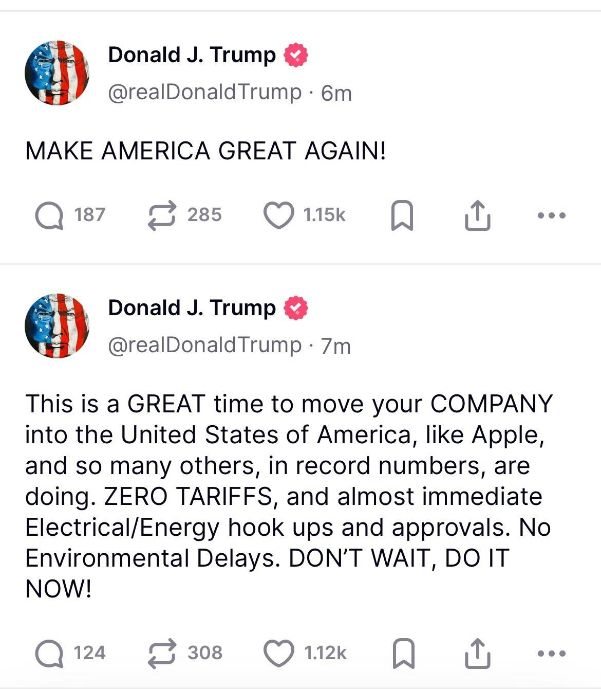 特朗普：現在是將公司遷往美國及購買DJT好時機