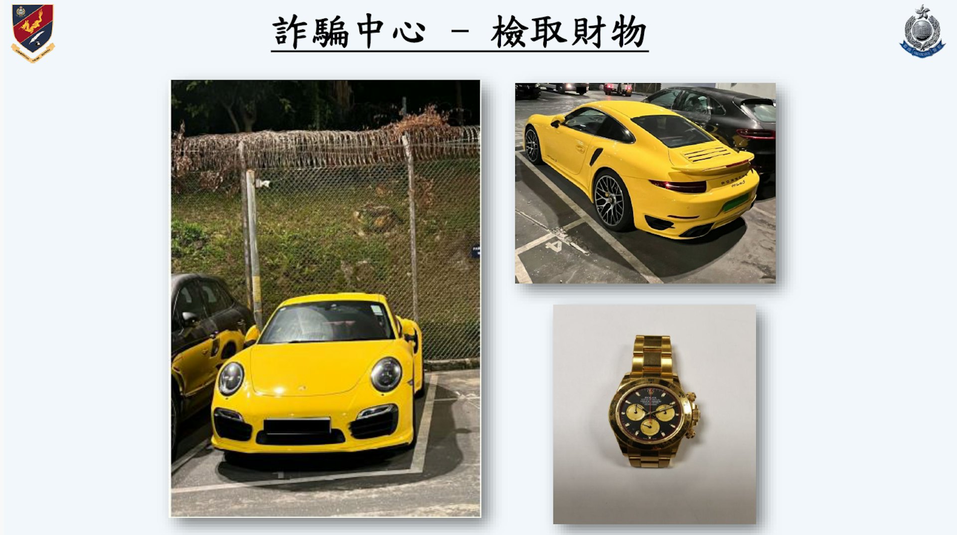 行動中,警方檢取合共價值超過200萬元相信為犯罪得的財產,包括名錶及名車。