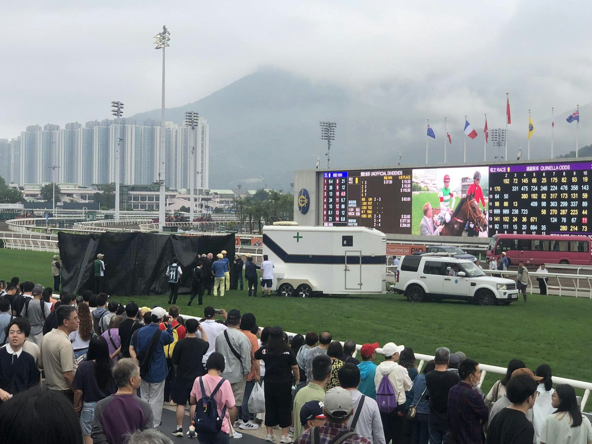 賽後「自由島」被黑布包圍,人道毀滅。(賽馬娘Pretty Derby-官方玩家交流區 Facebook / 張衍深) 賽後「自由島」被黑布包圍,人道毀滅。(賽馬娘Pretty Derby-官方玩家交流區 Facebook / 張衍深)