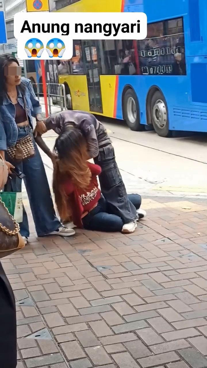 本港網絡瘋傳1段「印尼姐姐旺角街頭MMA」影片。（影片截圖）
