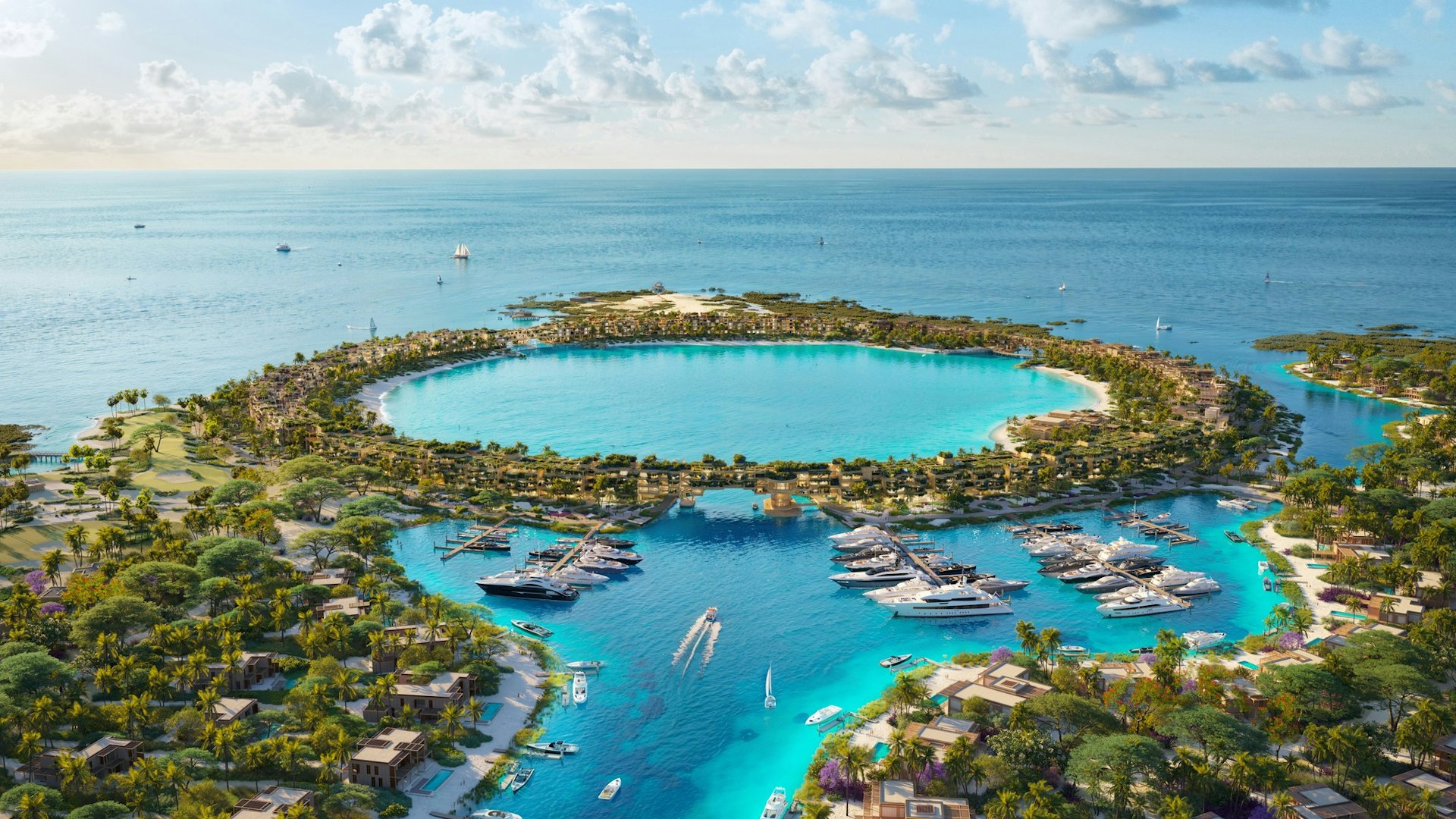 沙特紅海新城項目將包括紅海首個私人住宅島拉赫克島(Laheq),圖為發展模擬圖(FB@Red Sea Global)