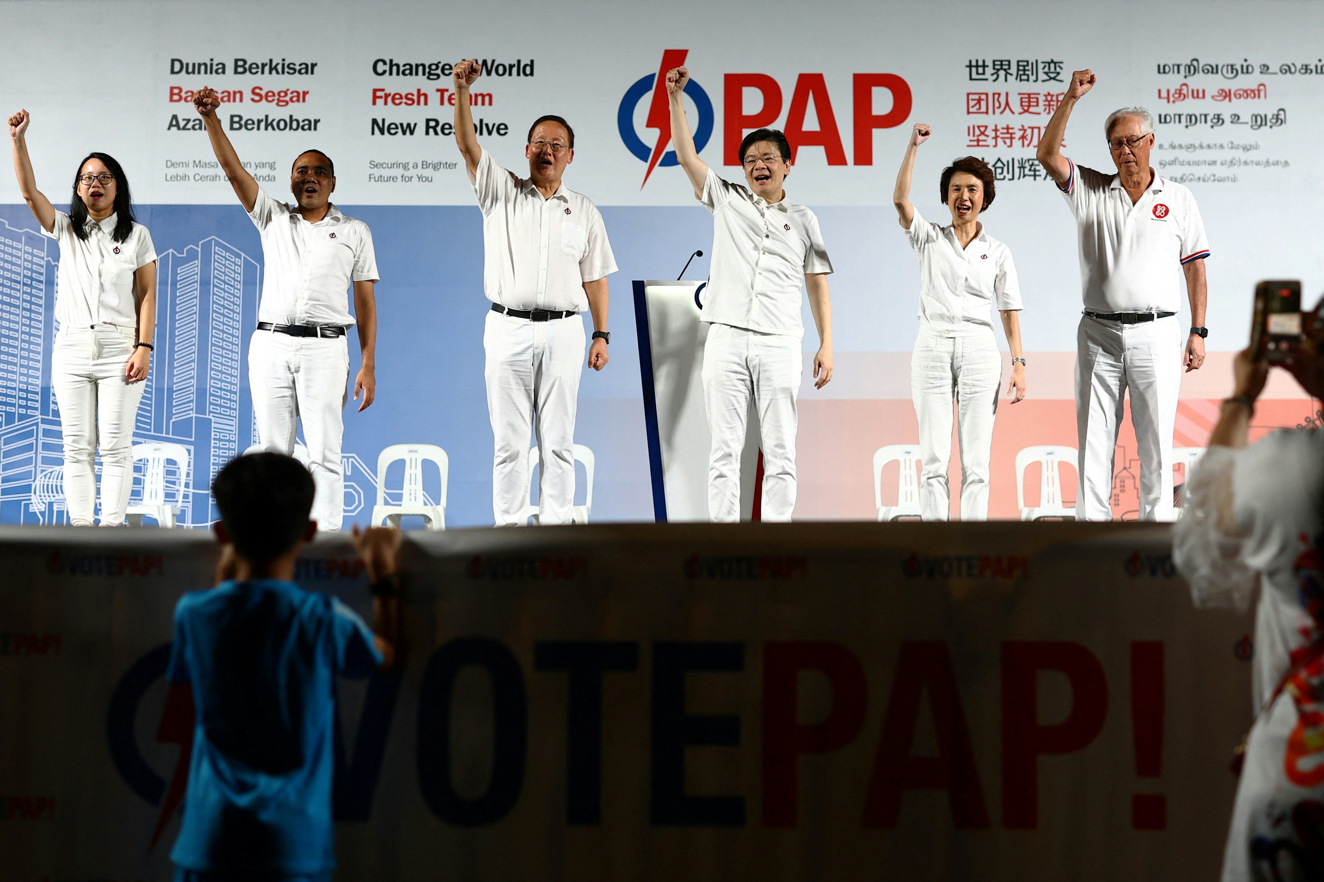 2025年4月26日，新加坡人民行動黨（People's Action Party，PAP）在大選前舉行集會。（Reuters）