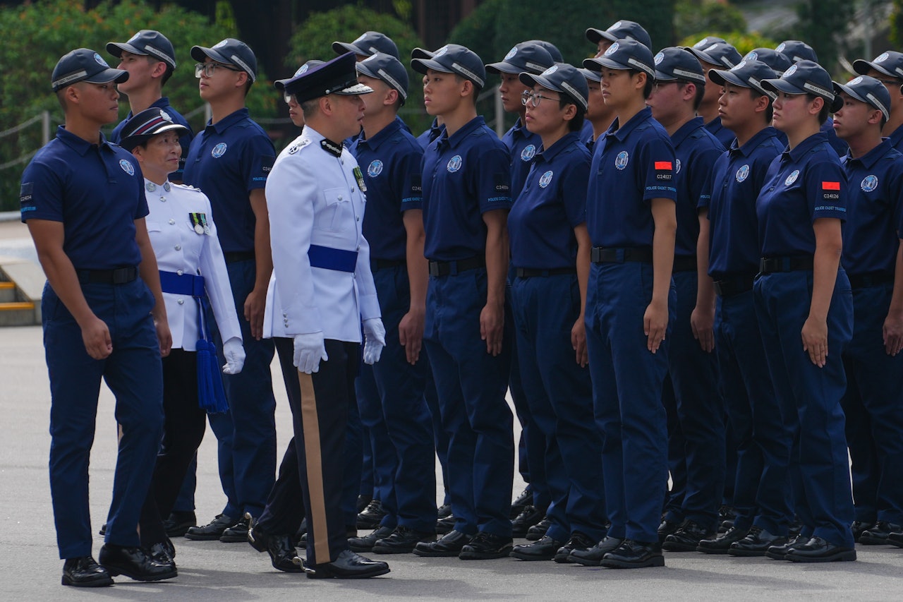 4月初上任警務處處長周一鳴今日主持首屆「學警預備訓練課程」學員結業會操。(黃浩謙攝)