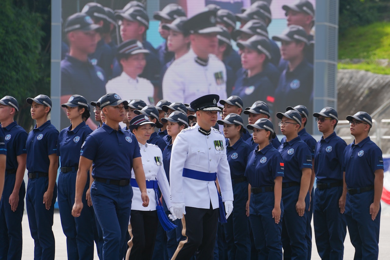 4月初上任警務處處長周一鳴今日主持首屆「學警預備訓練課程」學員結業會操。(黃浩謙攝)