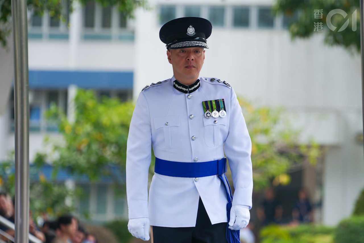 警務處處長周一鳴5月3日檢閱首屆「學警預備訓練課程」學員結業會操。(黃浩謙攝) 警務處處長周一鳴5月3日檢閱首屆「學警預備訓練課程」學員結業會操。(黃浩謙攝)