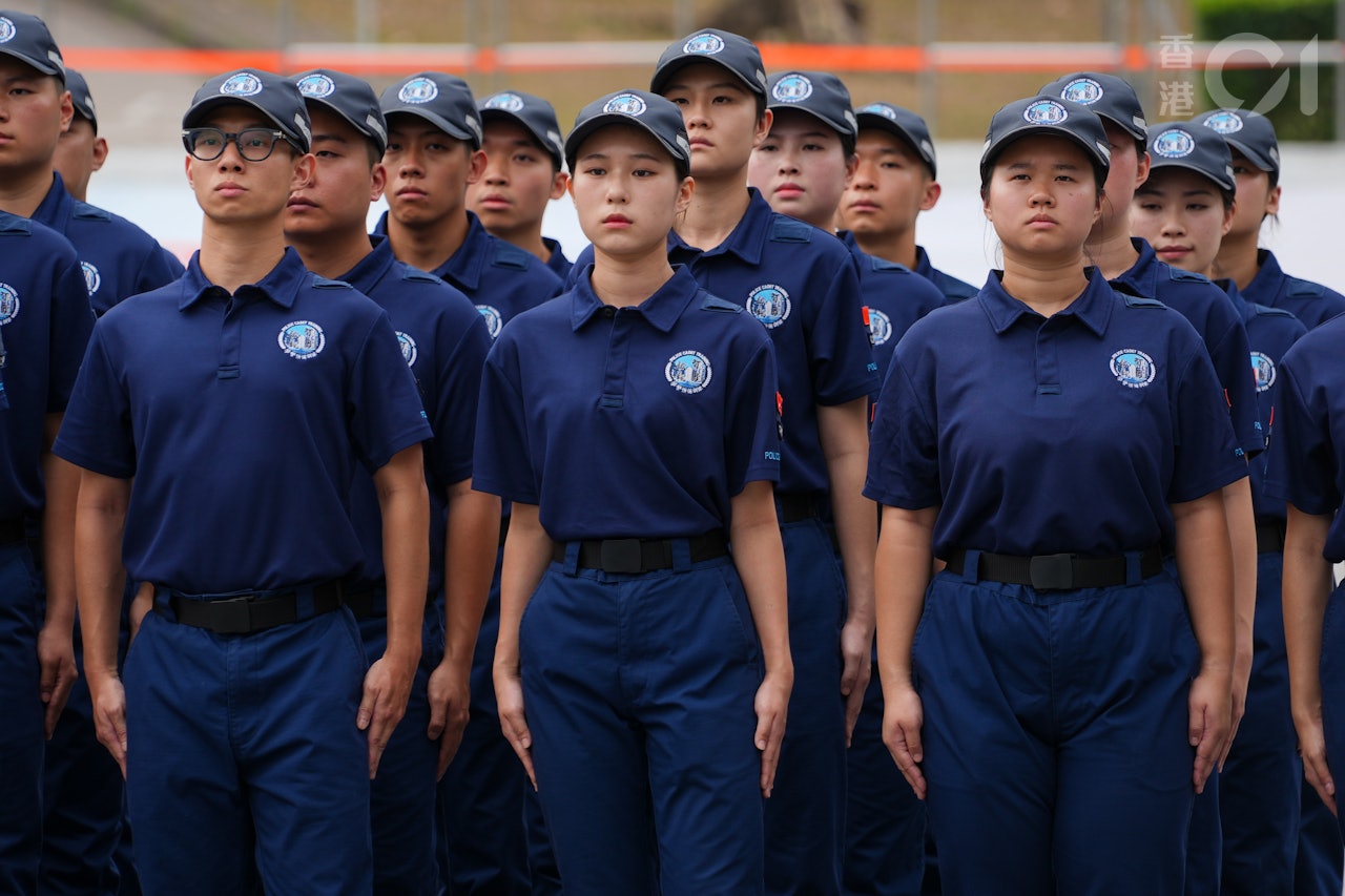 首屆學警預備課程共116名學員5月3日畢業,警方舉行畢業會操。(黃浩謙攝) 首屆學警預備課程共116名學員5月3日畢業,警方舉行畢業會操。(黃浩謙攝)