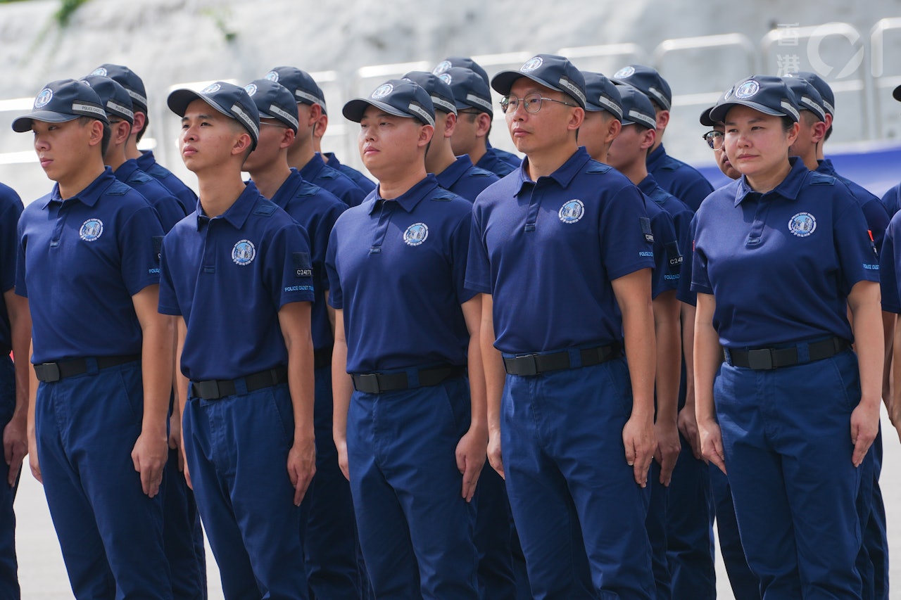 首屆學警預備課程共116名學員5月3日畢業,警方舉行畢業會操。(黃浩謙攝) 首屆學警預備課程共116名學員5月3日畢業,警方舉行畢業會操。(黃浩謙攝)