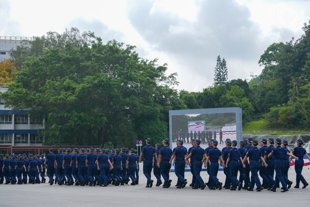 首屆學警預備課程共116名學員5月3日畢業,警方舉行畢業會操。(黃浩謙攝) 首屆學警預備課程共116名學員5月3日畢業,警方舉行畢業會操。(黃浩謙攝)