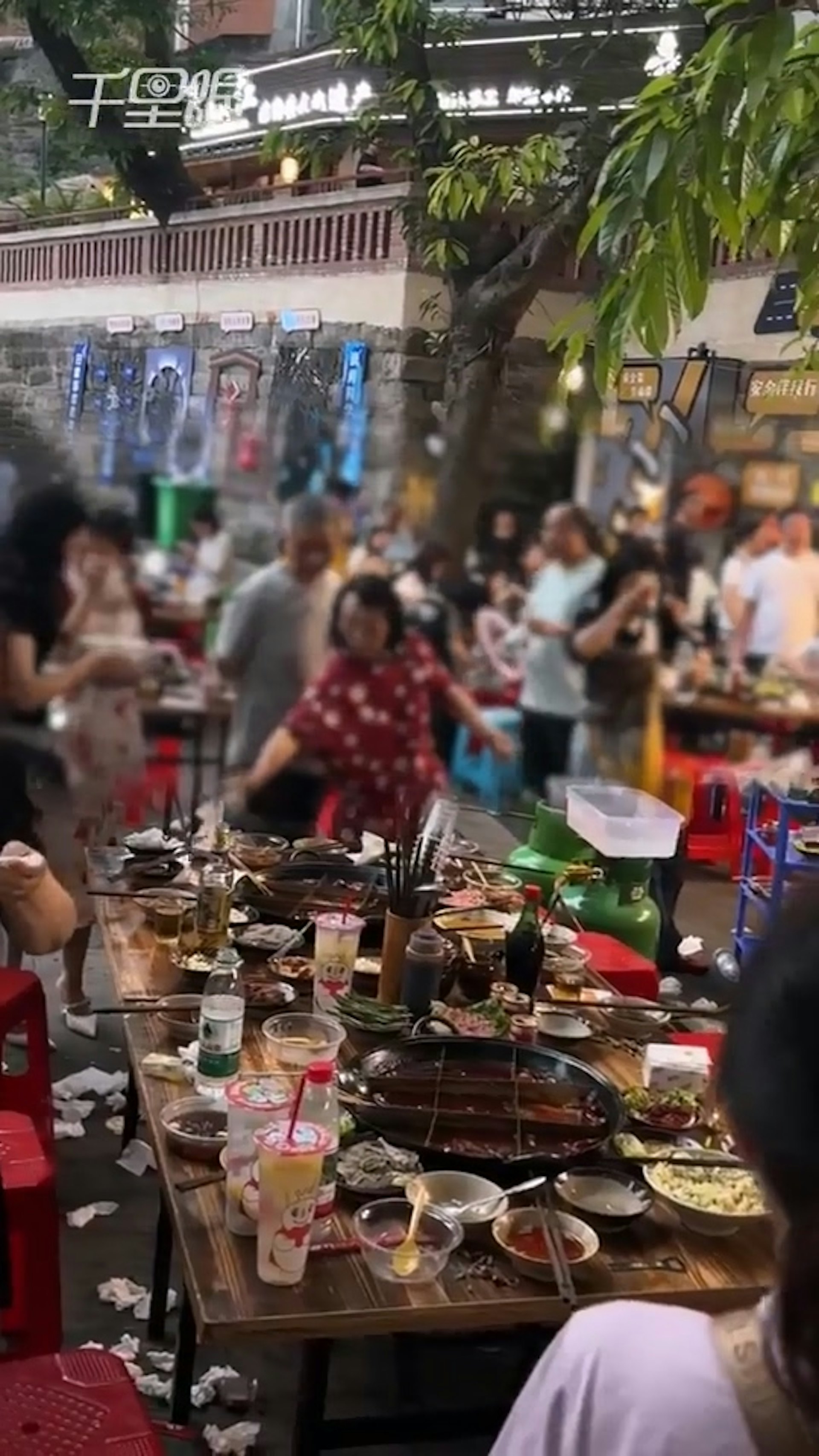 重慶一家露天火鍋店遇野貓墜落致9客人燙傷。(千里眼) 重慶一家露天火鍋店遇野貓墜落致9客人燙傷。(千里眼)