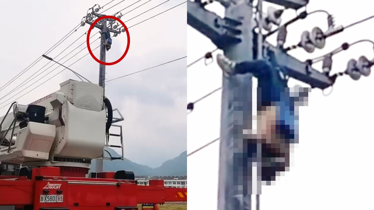 內地男「爬電線桿捉雀仔」慘被當場電暈 倒掛15米高空嚇壞路人 內地男「爬電線桿捉雀仔」慘被當場電暈 倒掛15米高空嚇壞路人