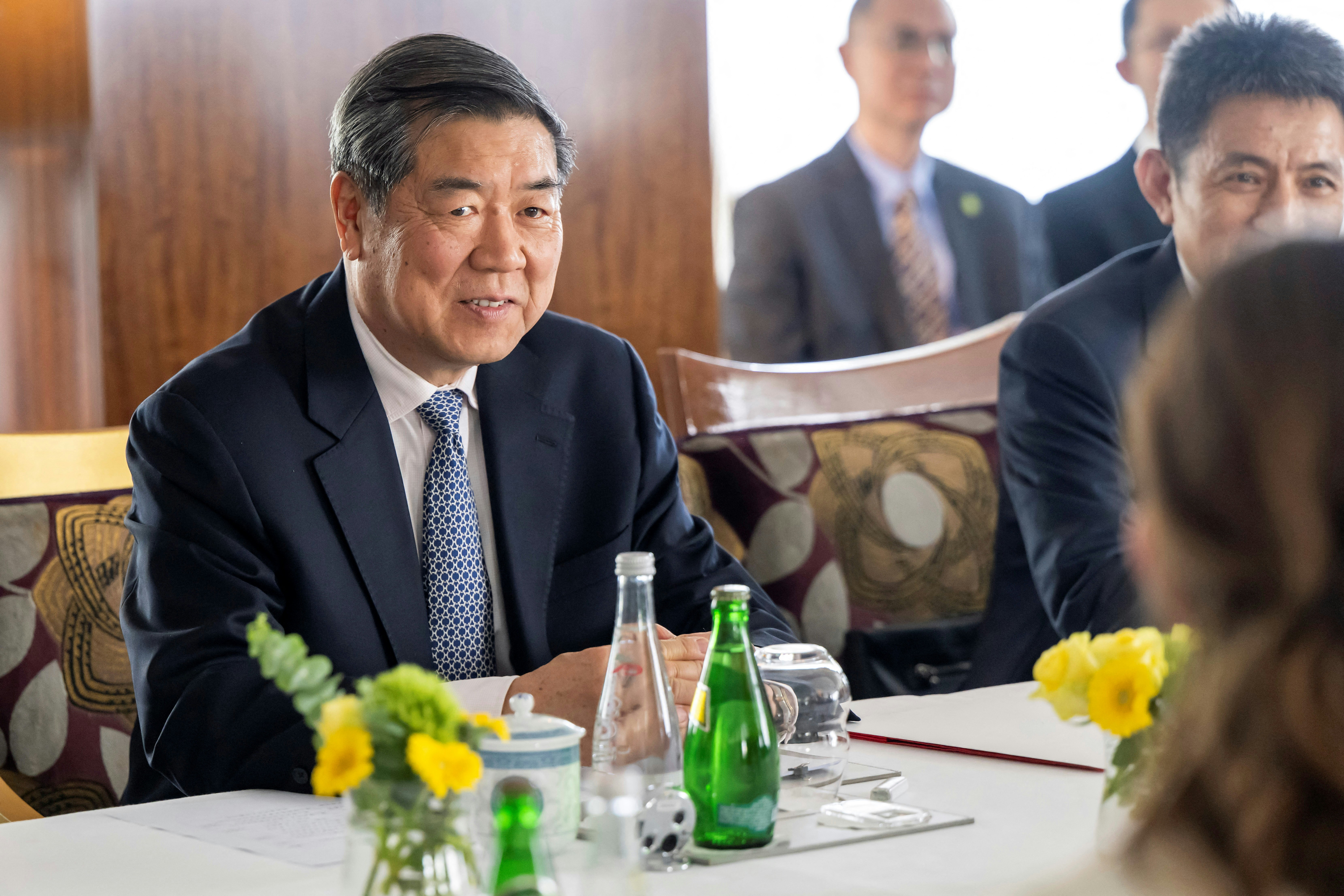 Chinese Vice Premier He Lifeng listens to a speech during the China-Switzerland bilateral talks in Geneva, Switzerland, May 9, 2025. (Reuters)