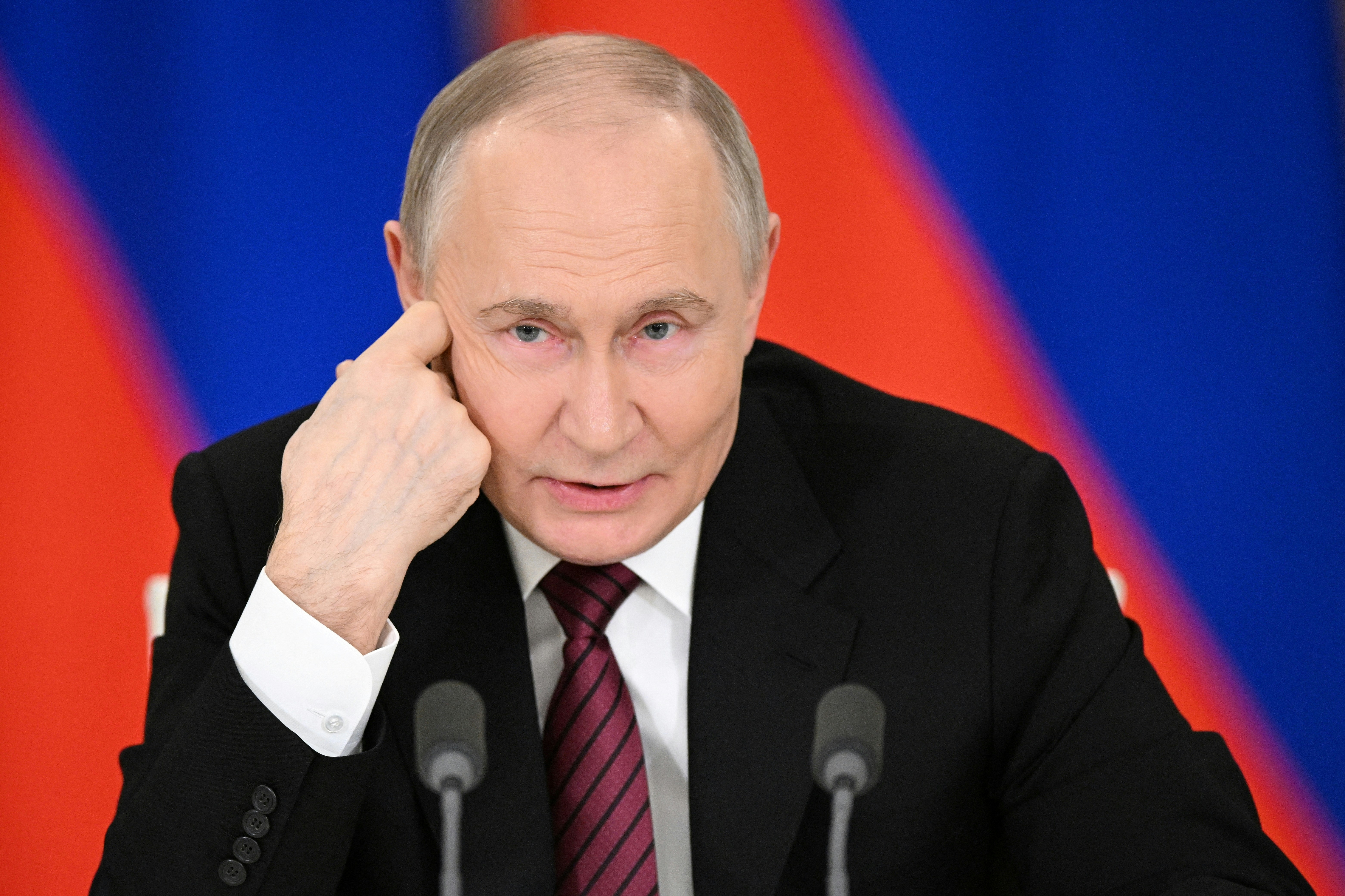 2025年5月11日，俄羅斯莫斯科，總統普京（Vladimir Putin）在里姆林宮向媒體發表聲明。（Reuters）