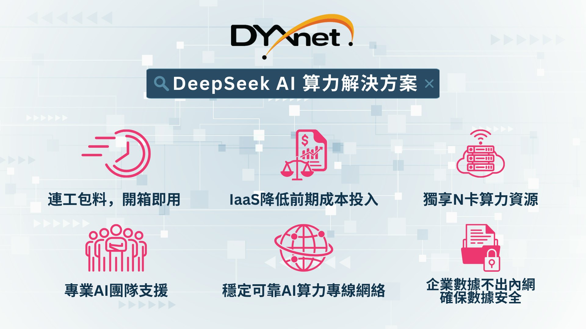 第一線的DeepSeek AI算力解決方案集DeepSeek模型部署、算力、儲存、網絡資源於一個套件中,更為客戶提供全面的AI技術支援。 第一線的DeepSeek AI算力解決方案集DeepSeek模型部署、算力、儲存、網絡資源於一個套件中,更為客戶提供全面的AI技術支援。