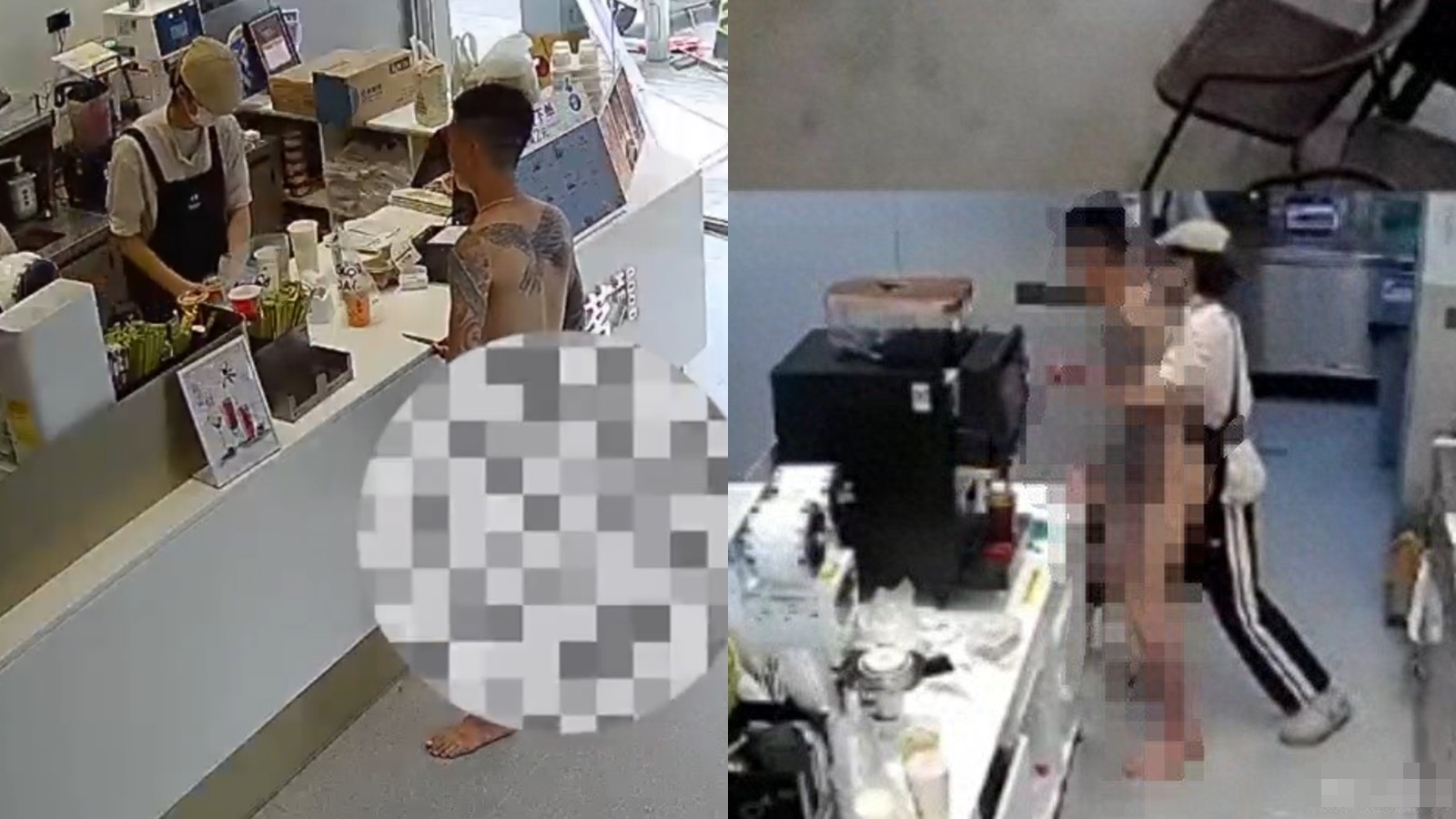 有片|廣東男全身赤裸持刀闖奶茶店 店員機智制服
