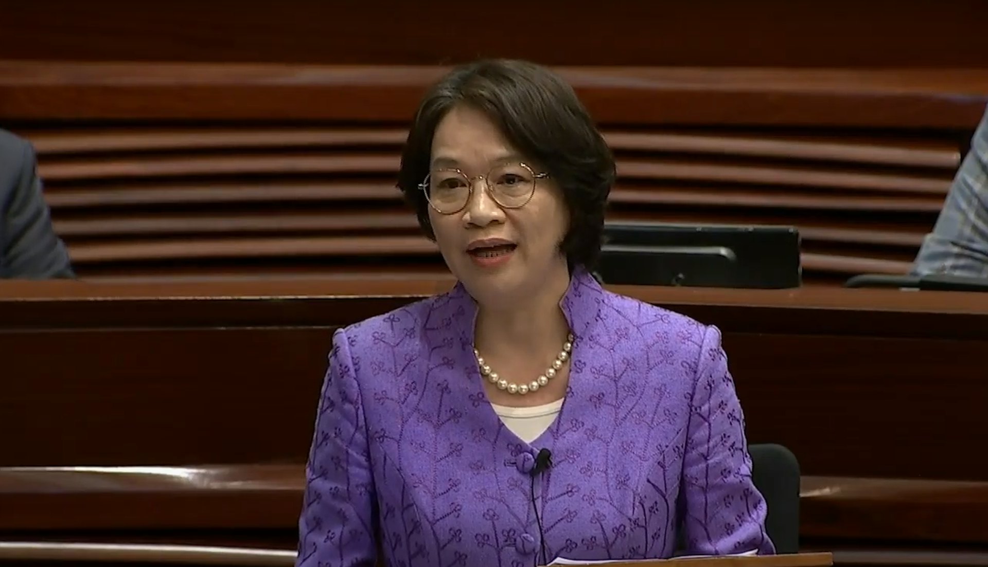经民联选委界立法会议员梁美芬。(直播截图)