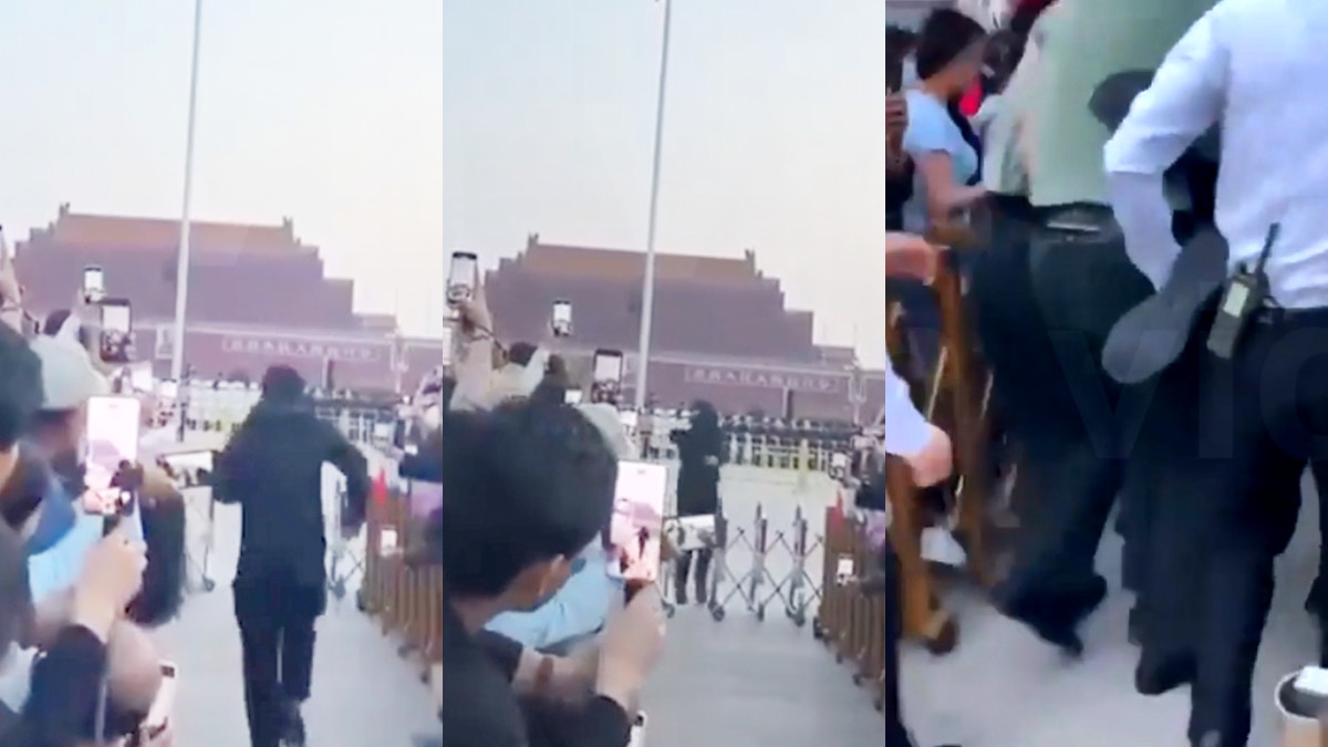六四事件36周年‧有片|黑衣男衝擊天安門升旗禮 被公安撲倒抬走