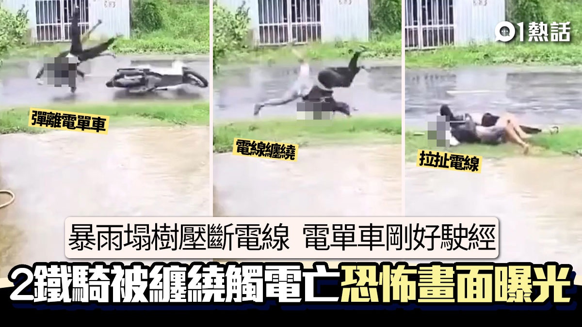 死神來了!暴雨塌樹壓斷電線 2鐵騎被纏繞觸電亡 恐怖畫面曝光