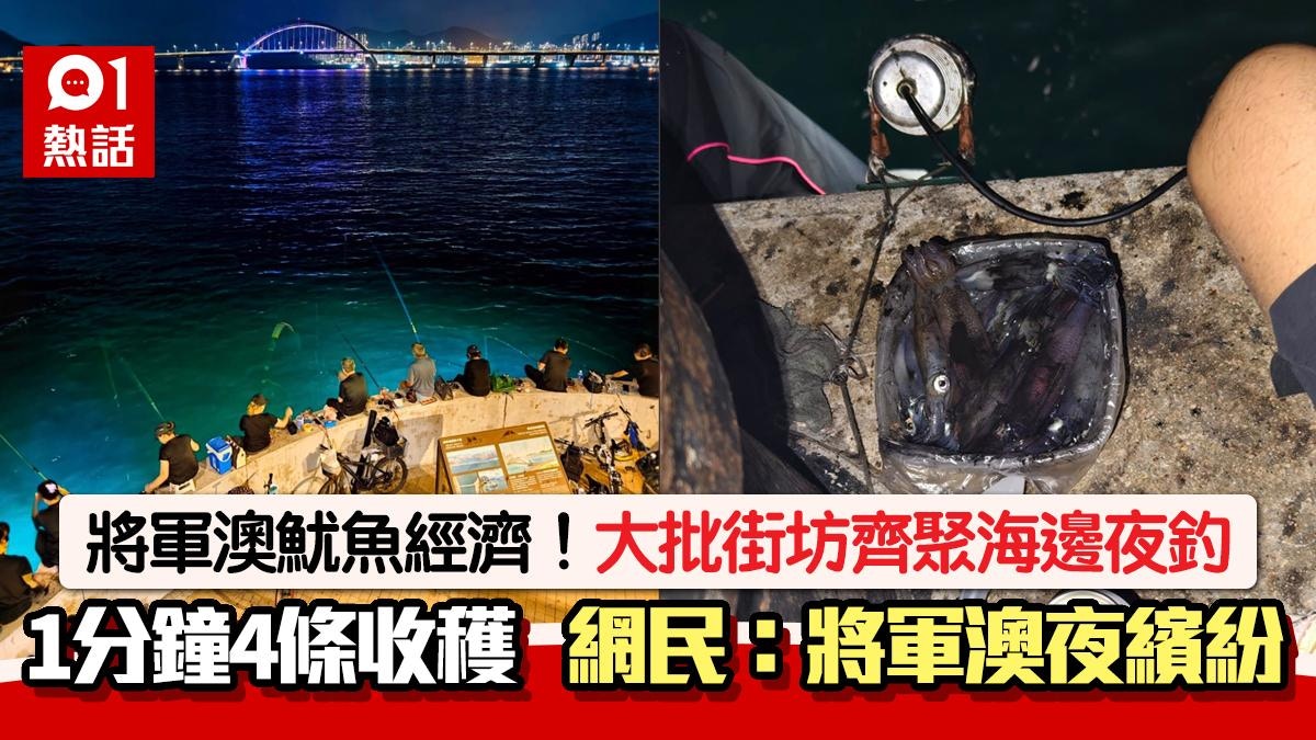 將軍澳魷魚經濟!街坊海邊夜釣 約1分鐘4條收穫 網民:免費娛樂