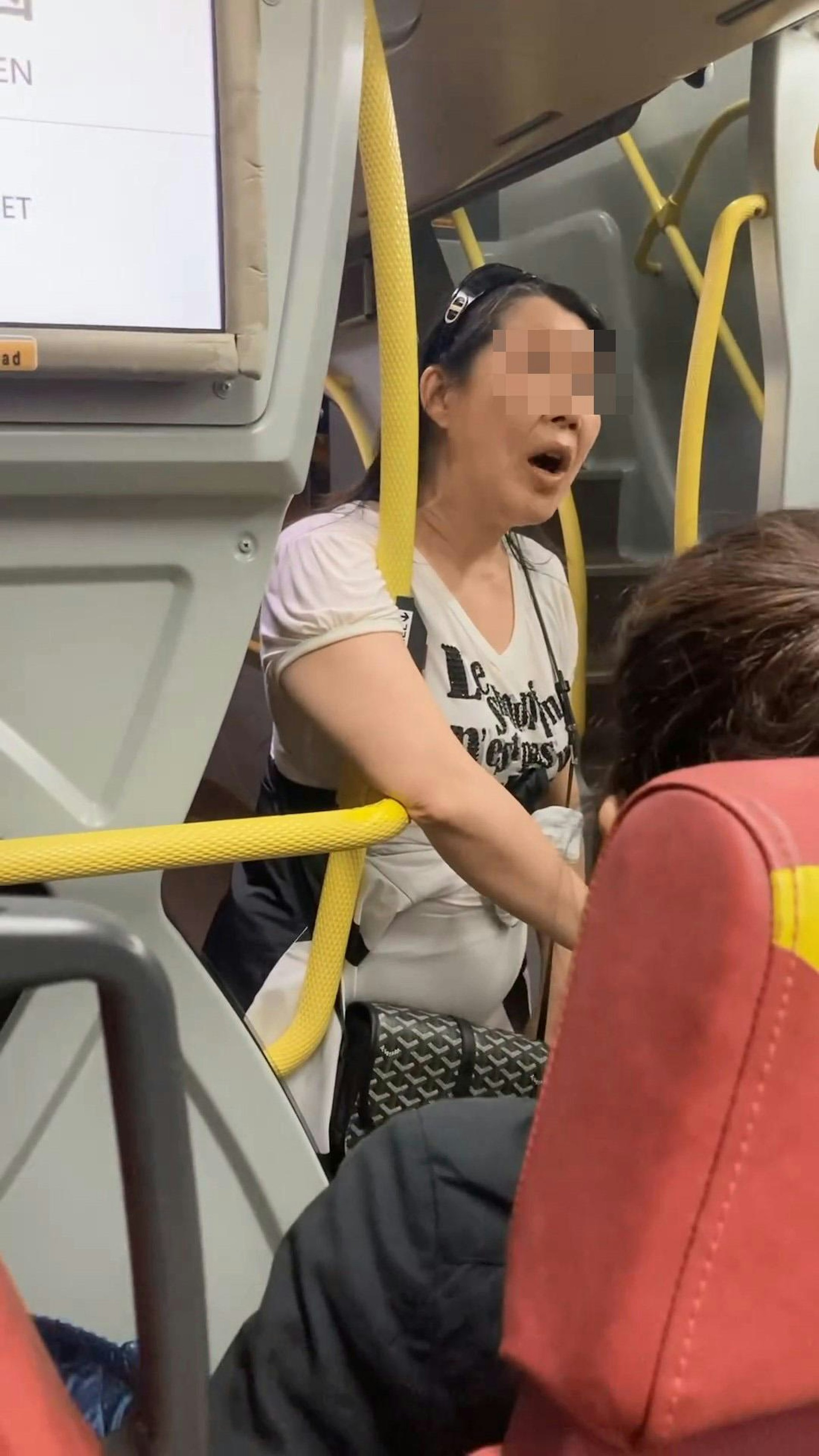 老婦站在近中間車門位置與乘客爭吵。(good_morninggggg.__/Threads影片截圖)