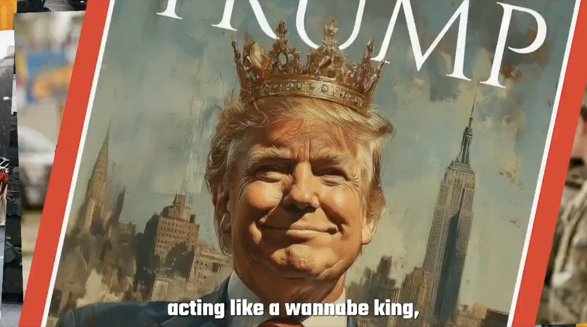 2024年6月14日,美國有組織舉行「拒絕國王」(No Kings)示威活動,抗議特朗普(Donald Trump)政府的施政。圖為主辦方發布的宣傳影片截圖。(網絡圖片)