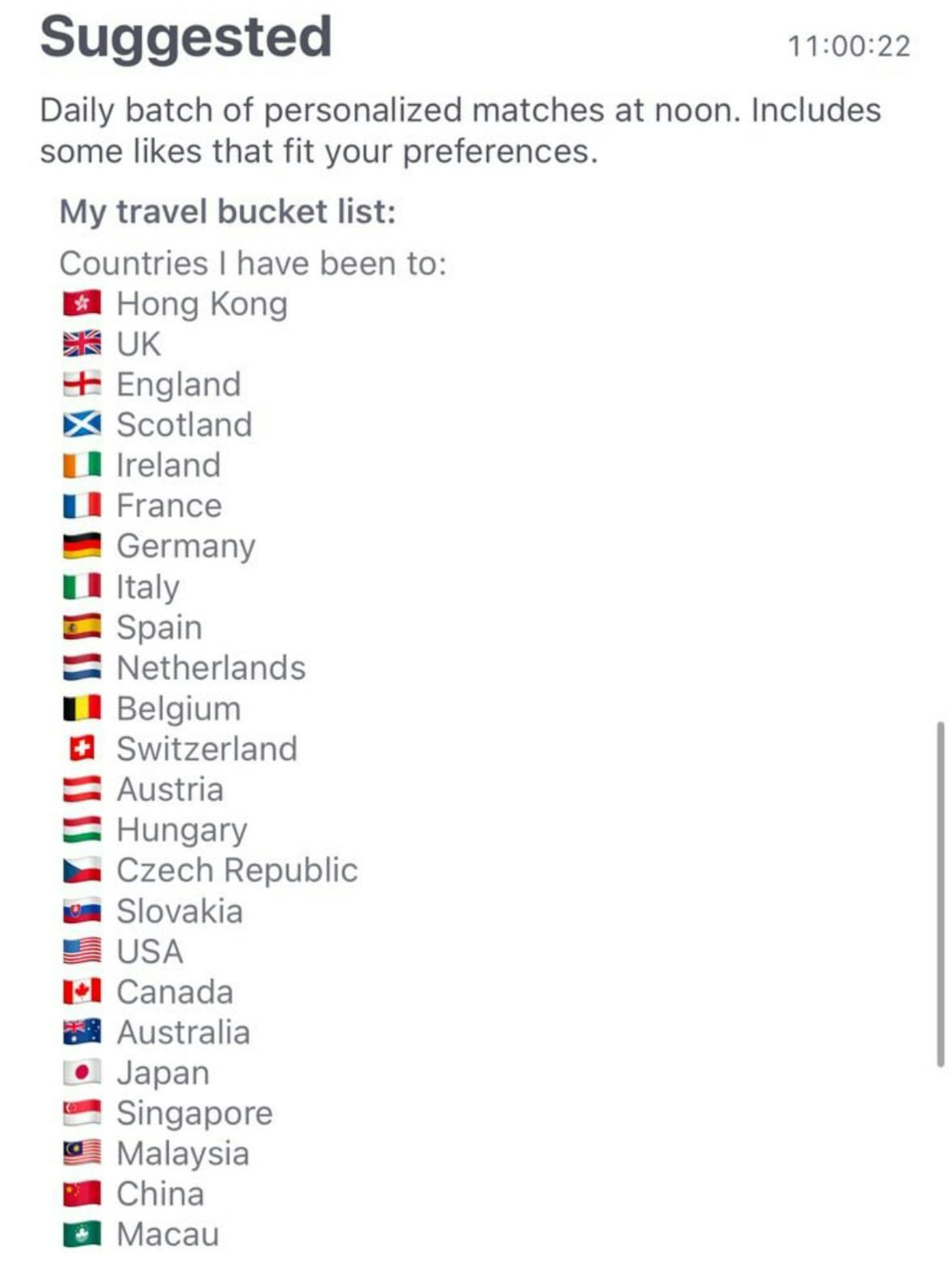 該賬戶列出多個自己曾旅遊過的地方,相信是想表達自己周遊列國。(Threads)