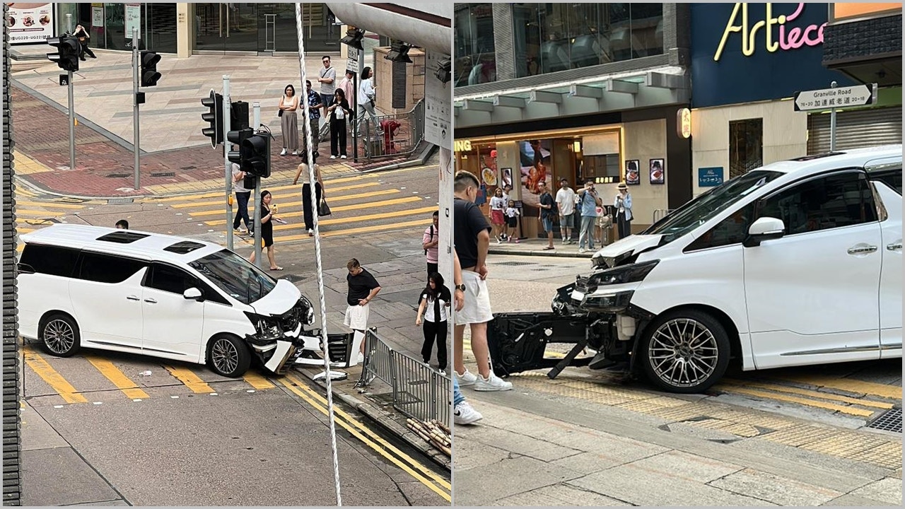 有片|尖沙咀加連威老道七人車自炒撞欄 橫亙行人過路處
