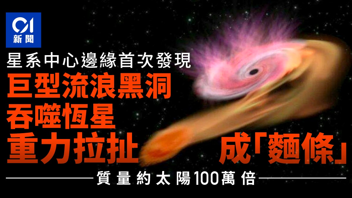 首發現偏離中心「巨型流浪黑洞」吞噬恆星 質量約為太陽100萬倍 首發現偏離中心「巨型流浪黑洞」吞噬恆星 質量約為太陽100萬倍