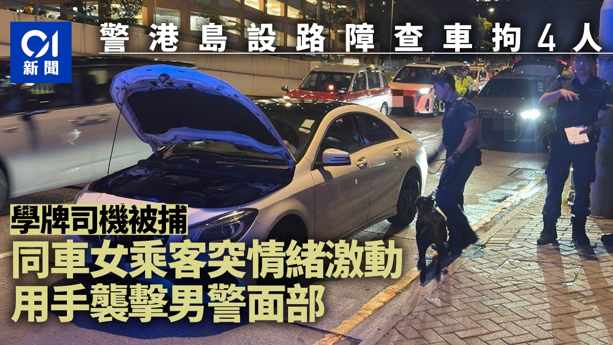 警港島設路障查車拘4人 學牌司機被捕 同車女乘客發難襲警 警港島設路障查車拘4人 學牌司機被捕 同車女乘客發難襲警