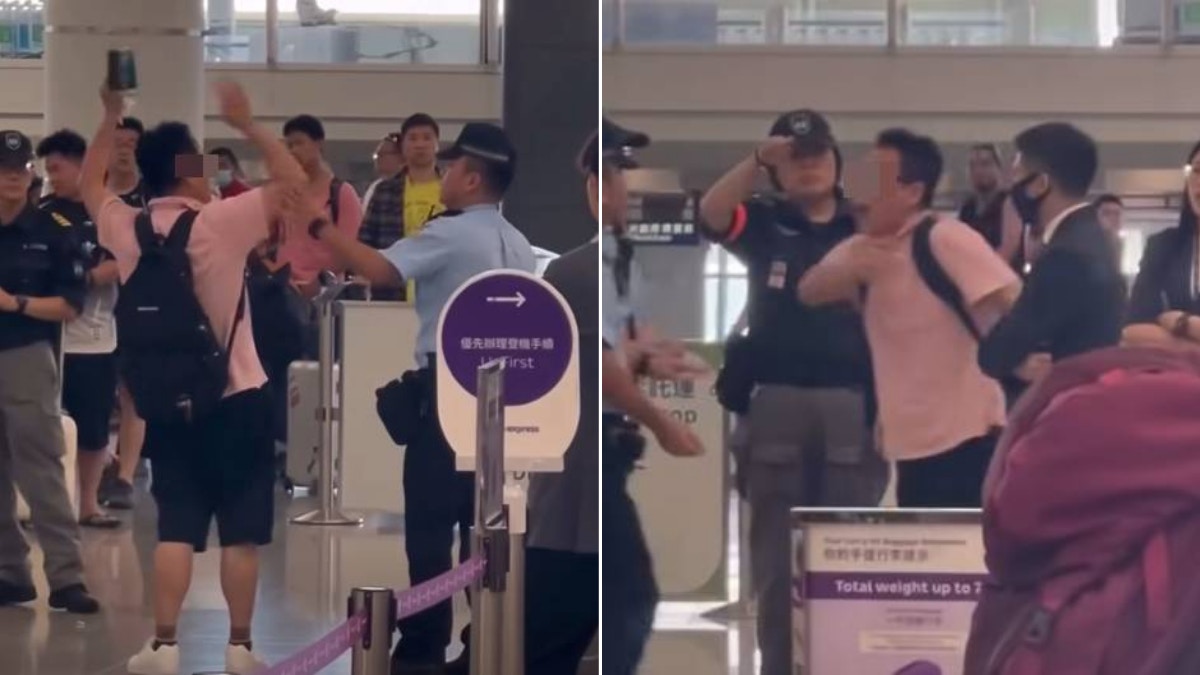 有片|粉衣男疑遲到被拒Check in 大鬧香港快運櫃位驚動警員到場