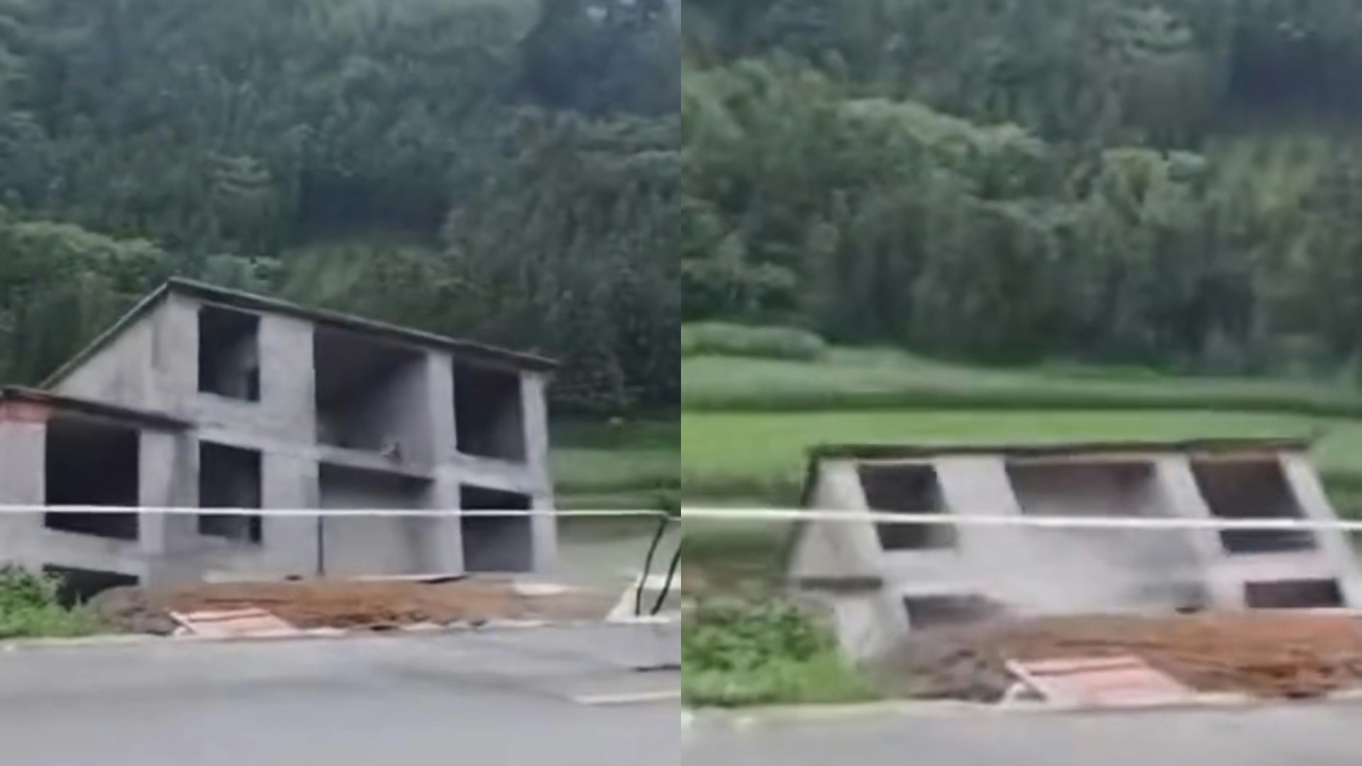 廣西暴雨！整棟五層樓房跌入水中　街坊：屋主還在外地賺裝修錢