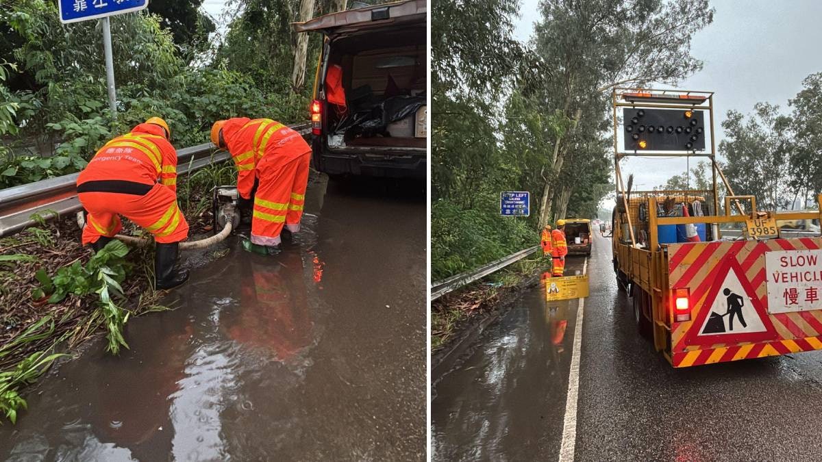暴雨|渠務署:截至早上10時確認新田公路2宗水浸個案 暴雨|渠務署:截至早上10時確認新田公路2宗水浸個案