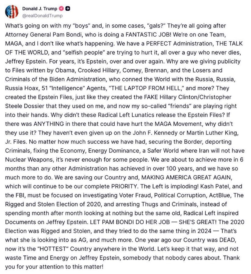 2025712գͳգDonald Trump봨գ罻ý巢ģ֧߼MAGAʿ˹̹Jeffrey Epstein½չ̬ ͼƬ