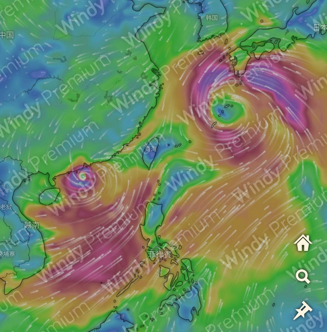 GFS預測會出現「雙颱風共舞」。(GFS/Windy.com)