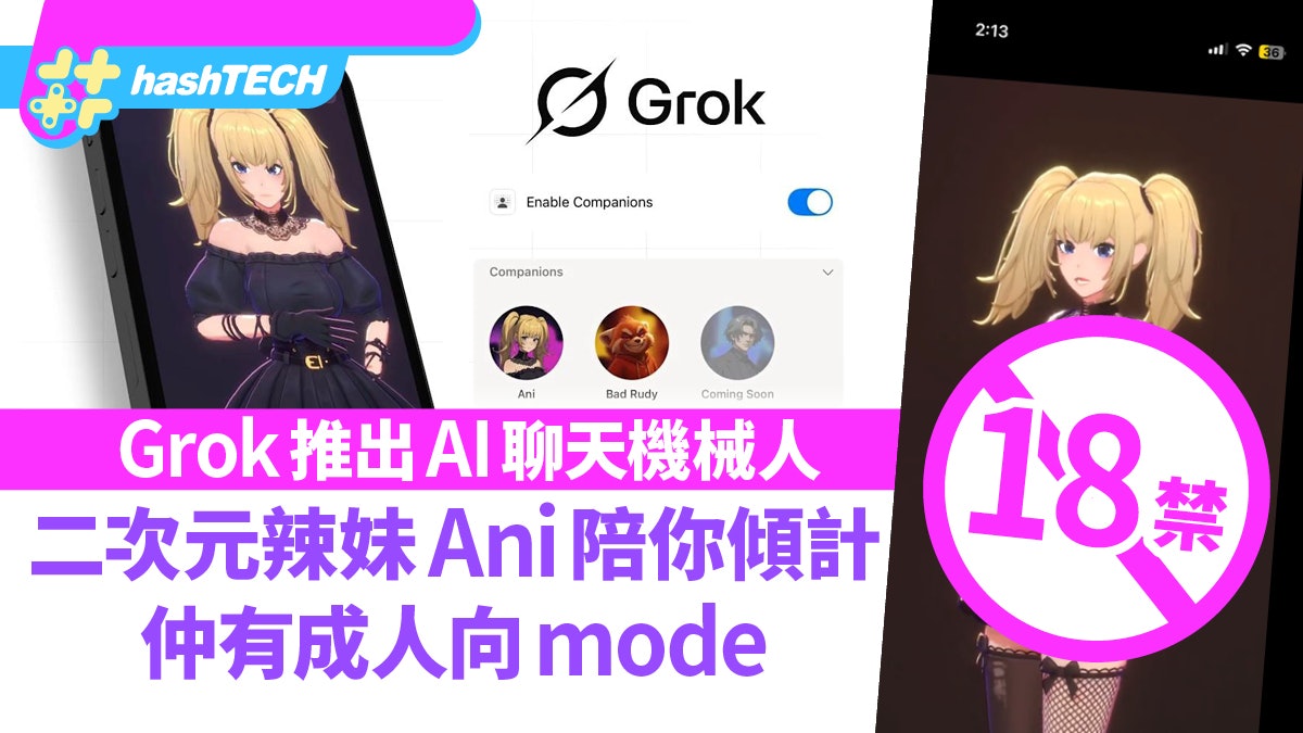 Grok推出AI聊天機械人 二次元辣妹Ani陪你傾計 仲有成人向模式 Grok推出AI聊天機械人 二次元辣妹Ani陪你傾計 仲有成人向模式