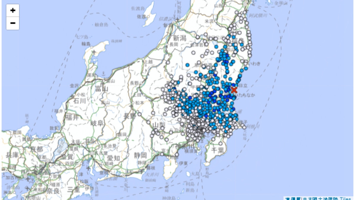 日本關東地區夜晚地震最大震度4級　東京多地1至2級
