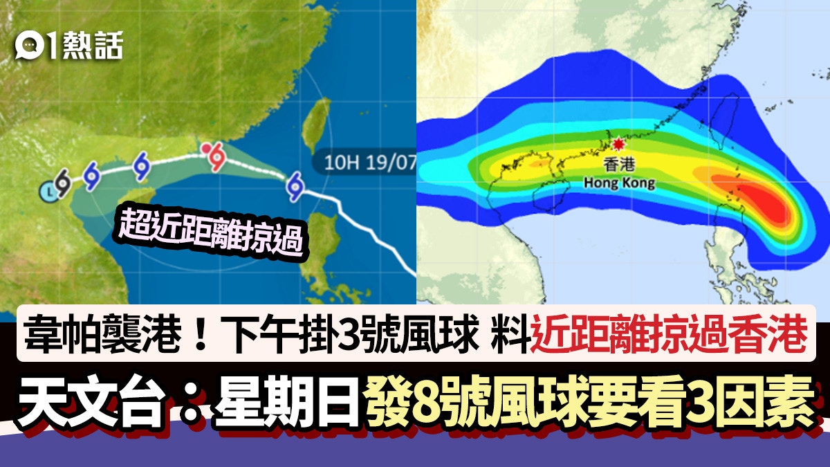 韋帕打風│天文台下午掛3號風球!周日發8號風球看3因素+颱風路徑