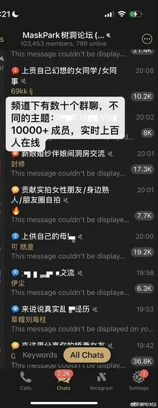据披露投稿指出，「MaskPark 树洞论坛」成员高达十万人，被害人数可能达90万。（X）