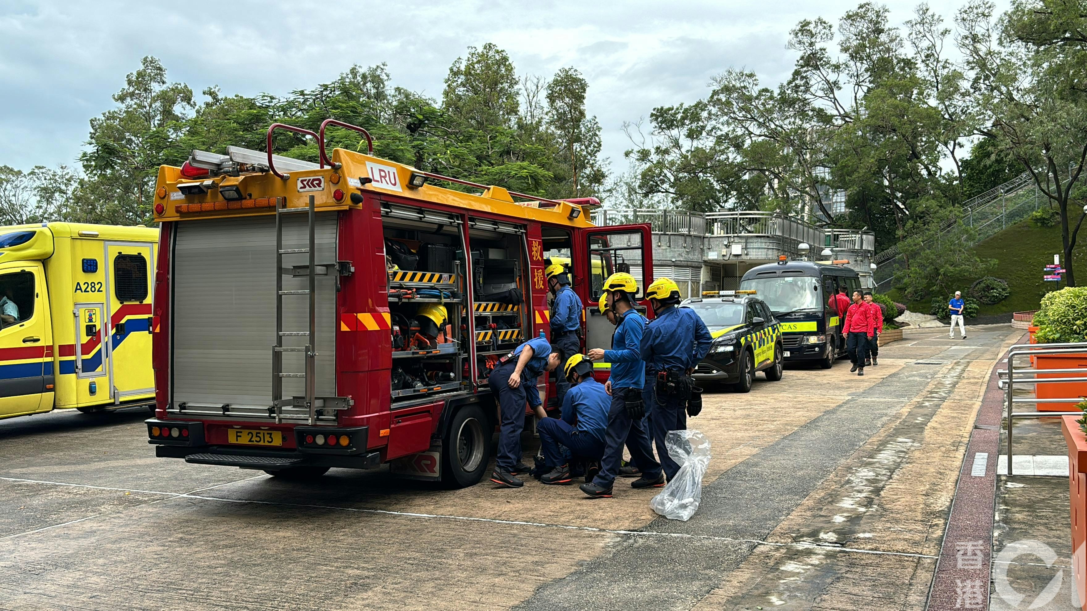 今日（23日）早上，救援人員在獅子山郊野公園集合，再次登山找尋失蹤少女郭靄筠。（馬耀文攝）