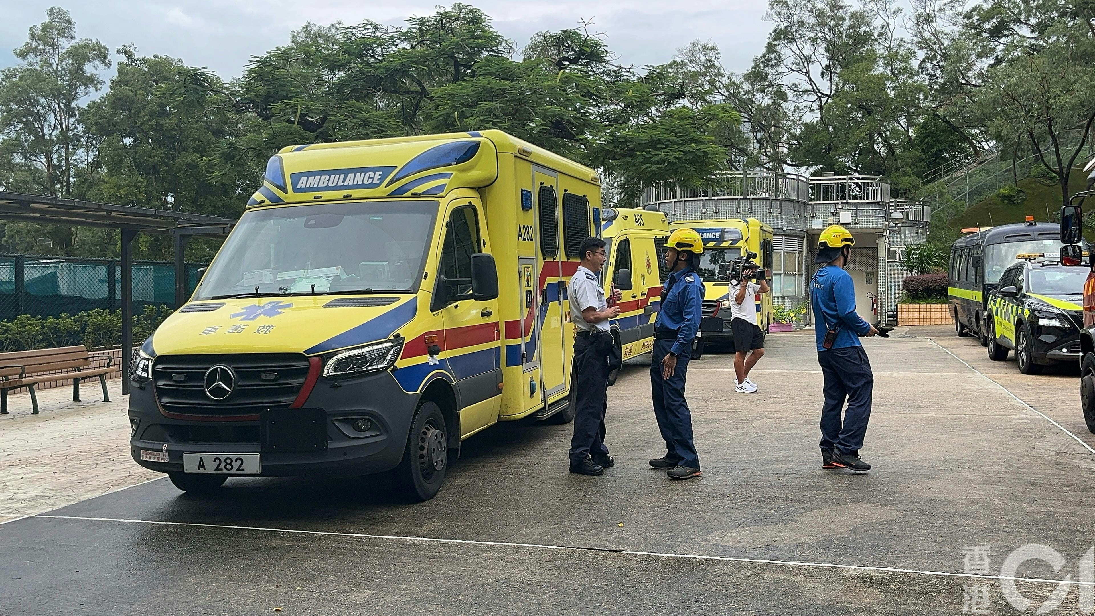 消防及民安隊到獅子山協助搜索。（蘇樂瑤攝）