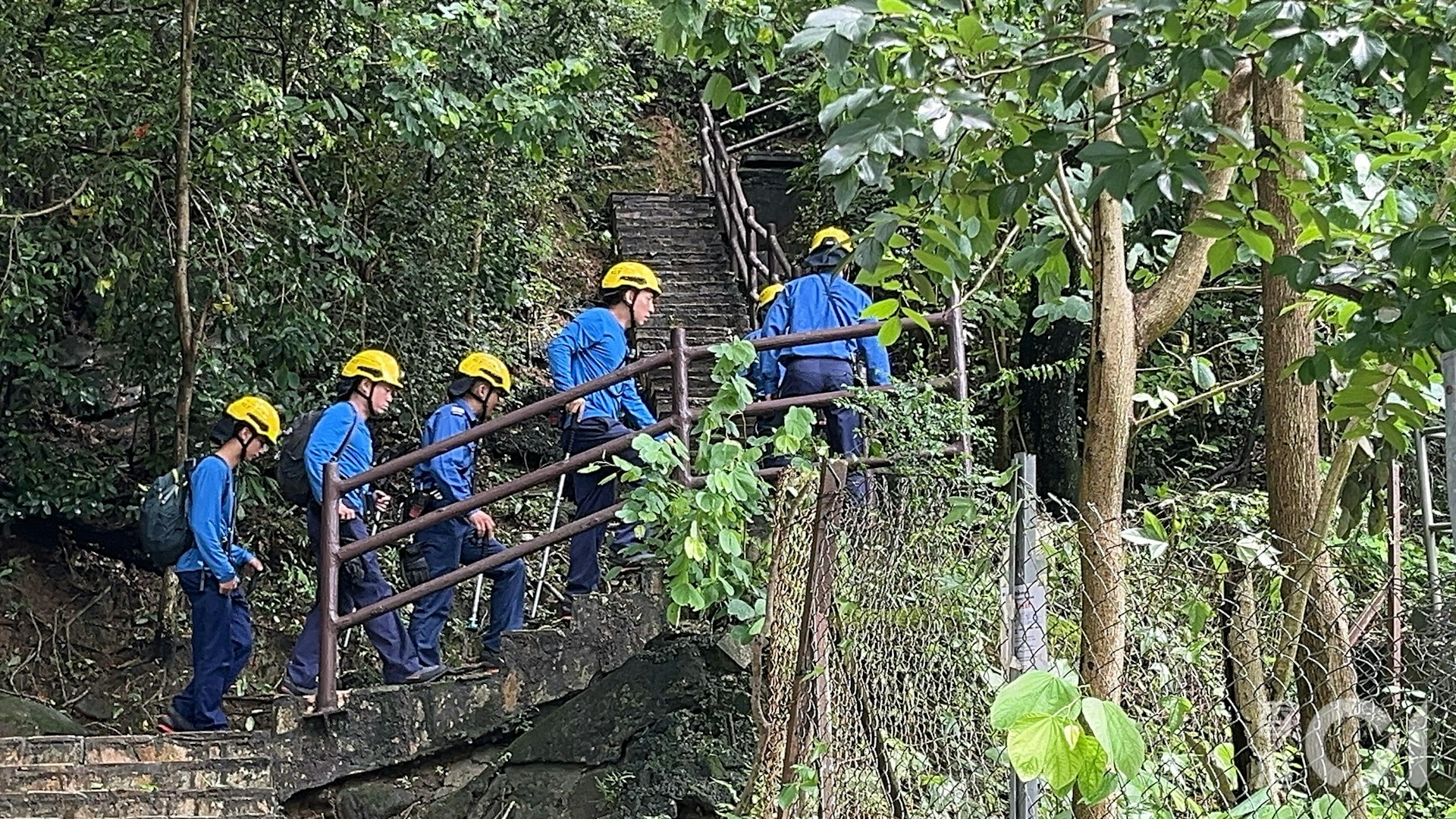 今日(23日)早上救援人員登獅子山搜尋。(蘇樂瑤攝)