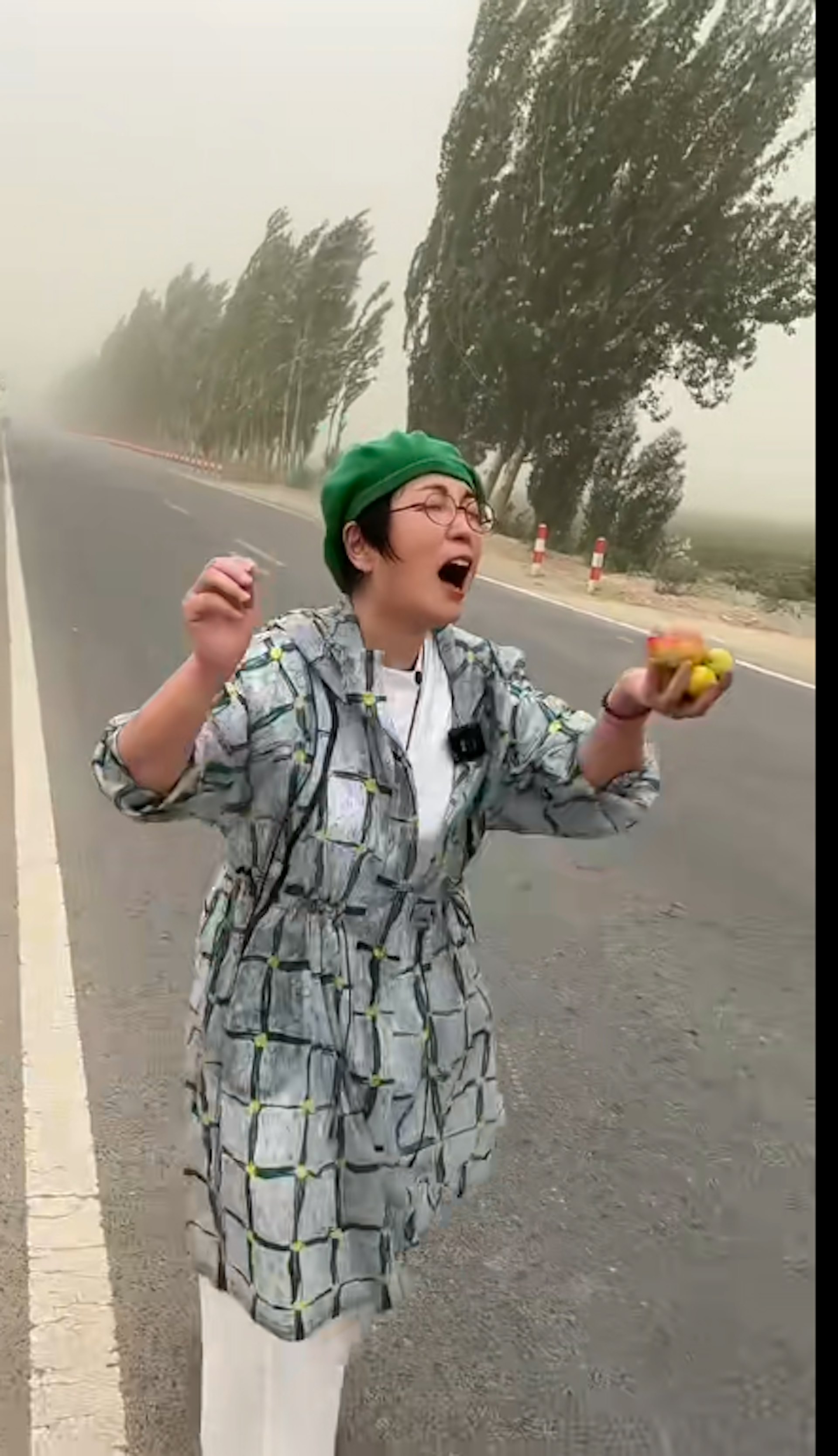 苑瓊丹北上拍片遇上沙塵暴。(小紅書) 苑瓊丹北上拍片遇上沙塵暴。(小紅書)