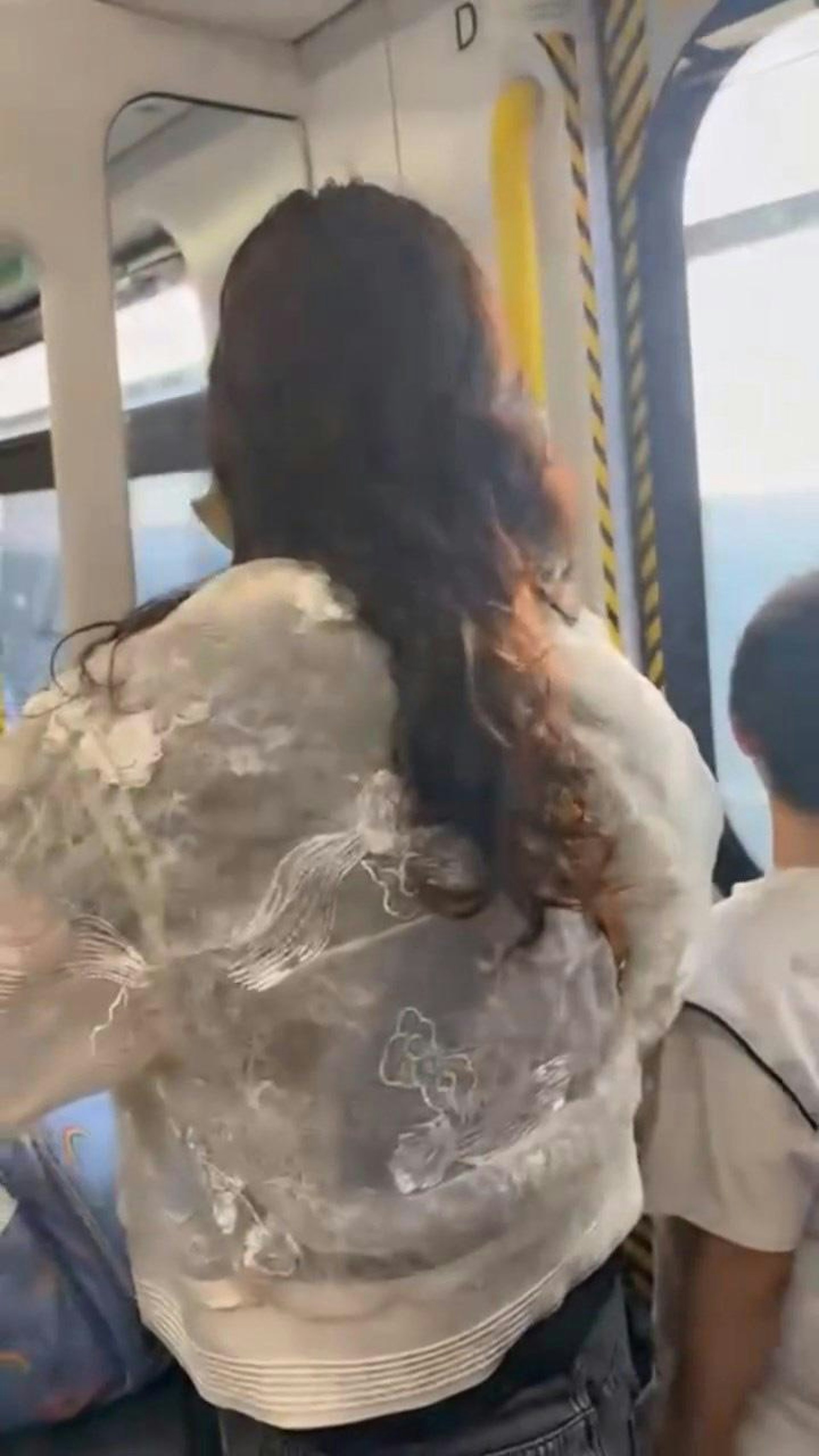 被踩女生站在近車門玻璃位置,反遭大媽責罵。(Threads@h.1amct)