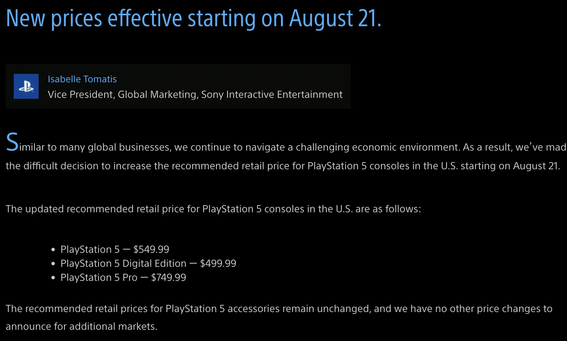 Sony宣布美國所有PS5加價近400元稱為應對全球經濟大環境挑戰